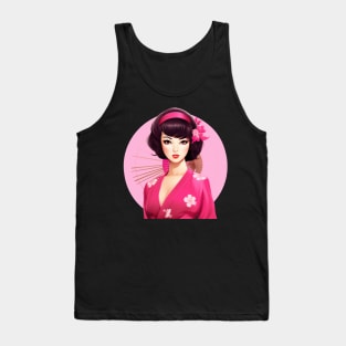 Japanese girl Geisha vintage retro modern pin-up woman in kimono Tank Top